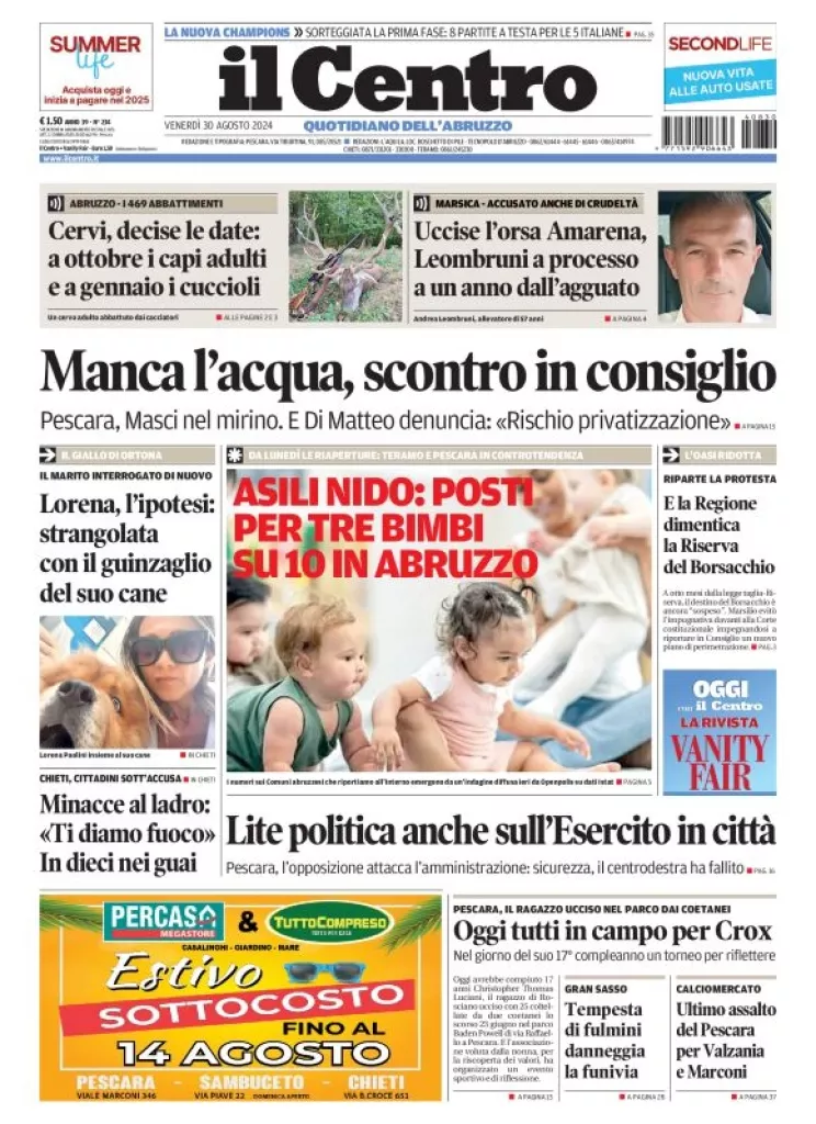 Prima-pagina-il centro-oggi-edizione-del-2024-08-30